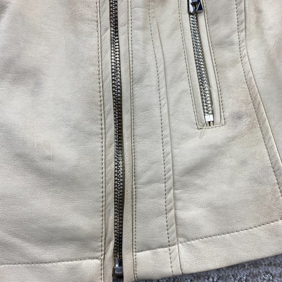 Guess Moto Jacket Women Extra Small XS Tan Full Zip Casual Biker 100% Polyester - Picture 7 of 16
